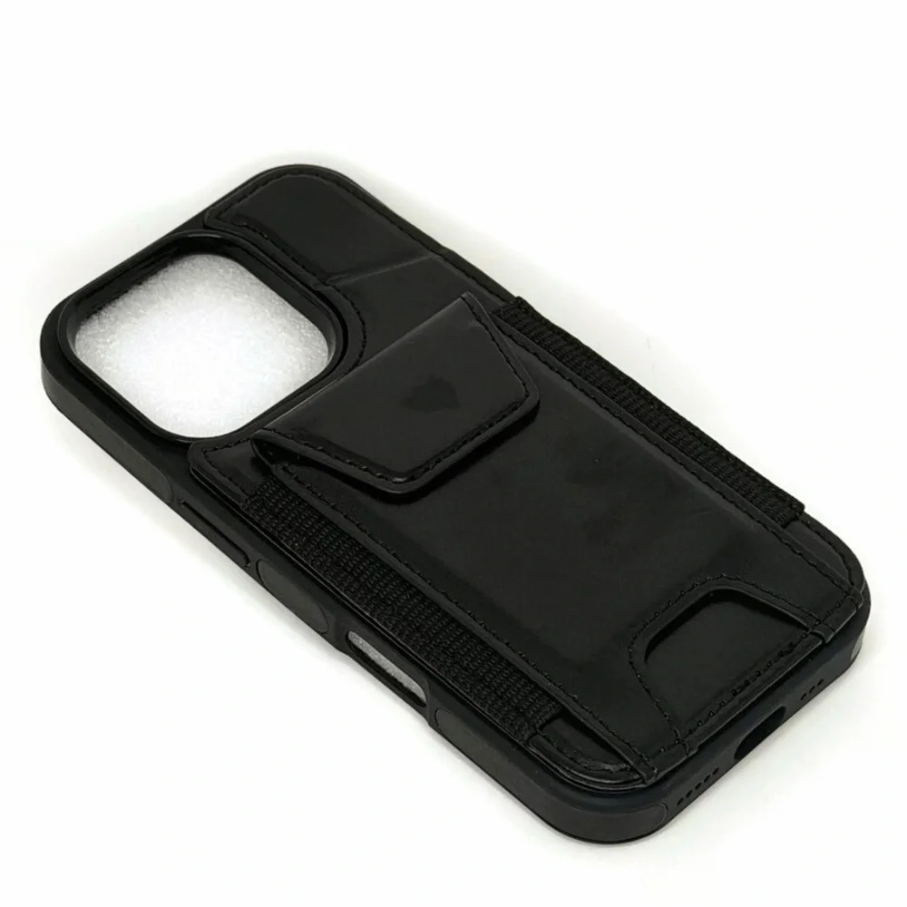 Black Faux Leather IPhone 16 Pro Case with Wallet Card Holder
